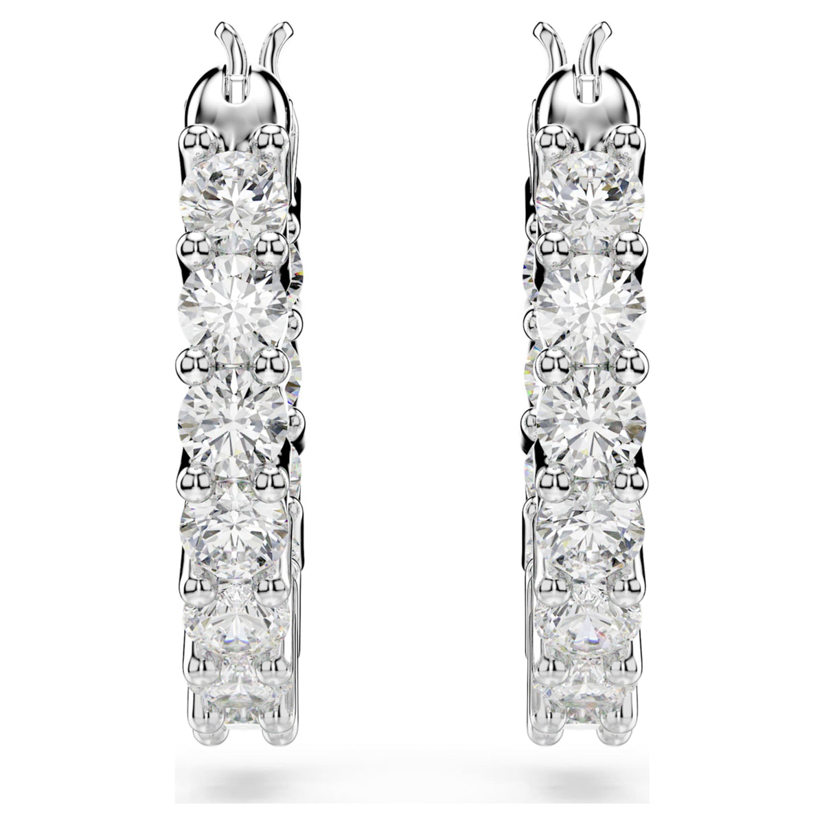 Swarovski Matrix Vittore hoop earrings with white round-cut accents and rhodium plating