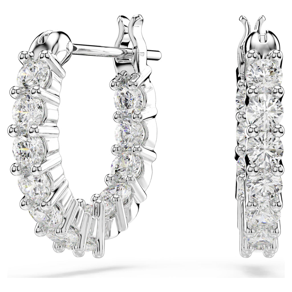 Swarovski Matrix Vittore hoop earrings with white round-cut accents and rhodium plating