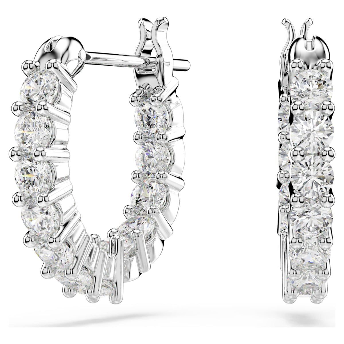 Swarovski Matrix Vittore hoop earrings with white round-cut accents and rhodium plating