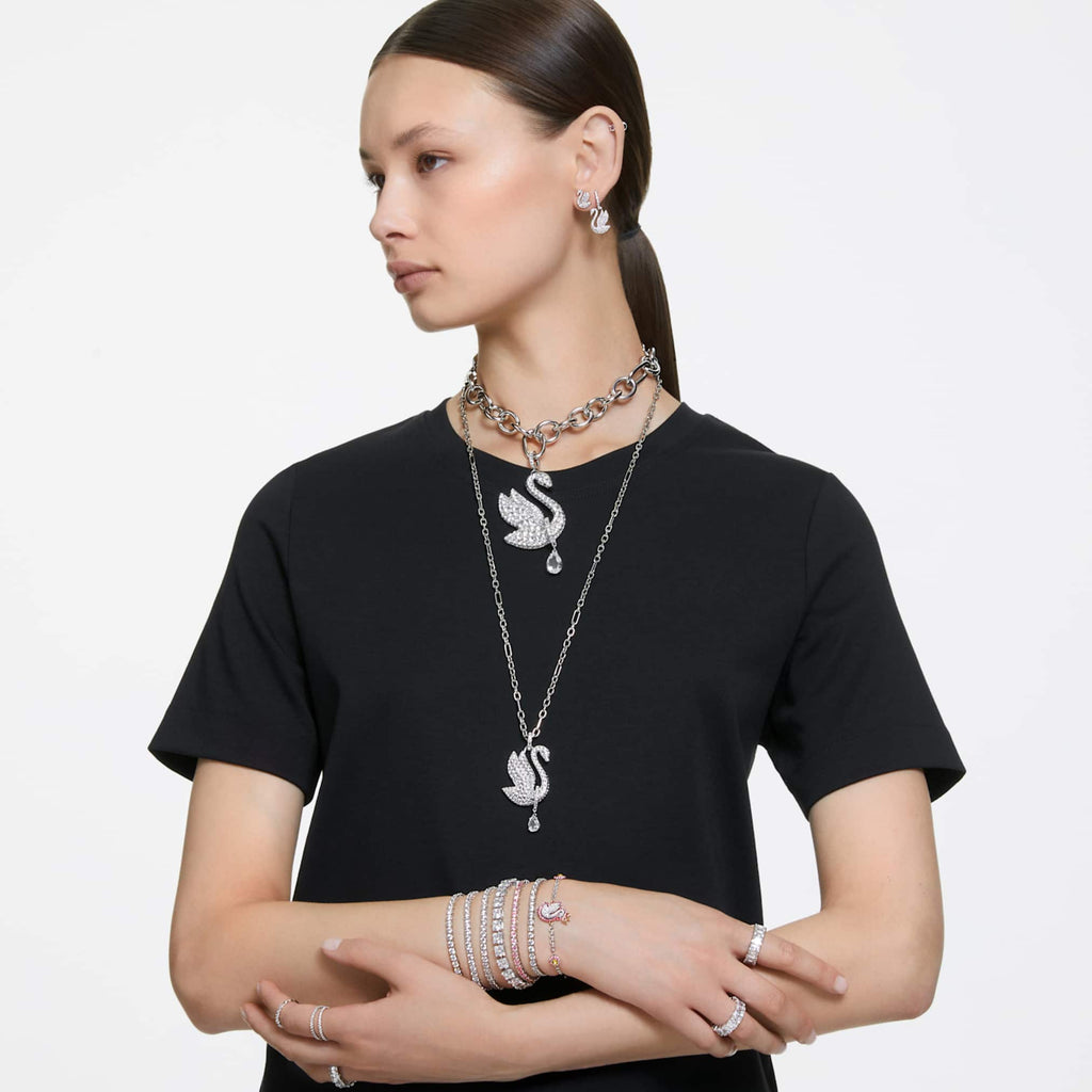 Swarovski Matrix Vittore ring with white baguette-cut accents and rhodium plating