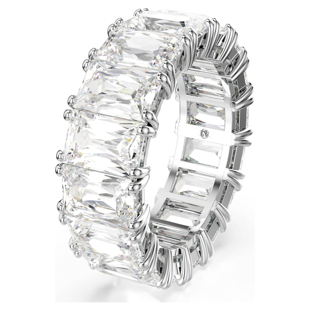 Swarovski Matrix Vittore ring with white baguette-cut accents and rhodium plating
