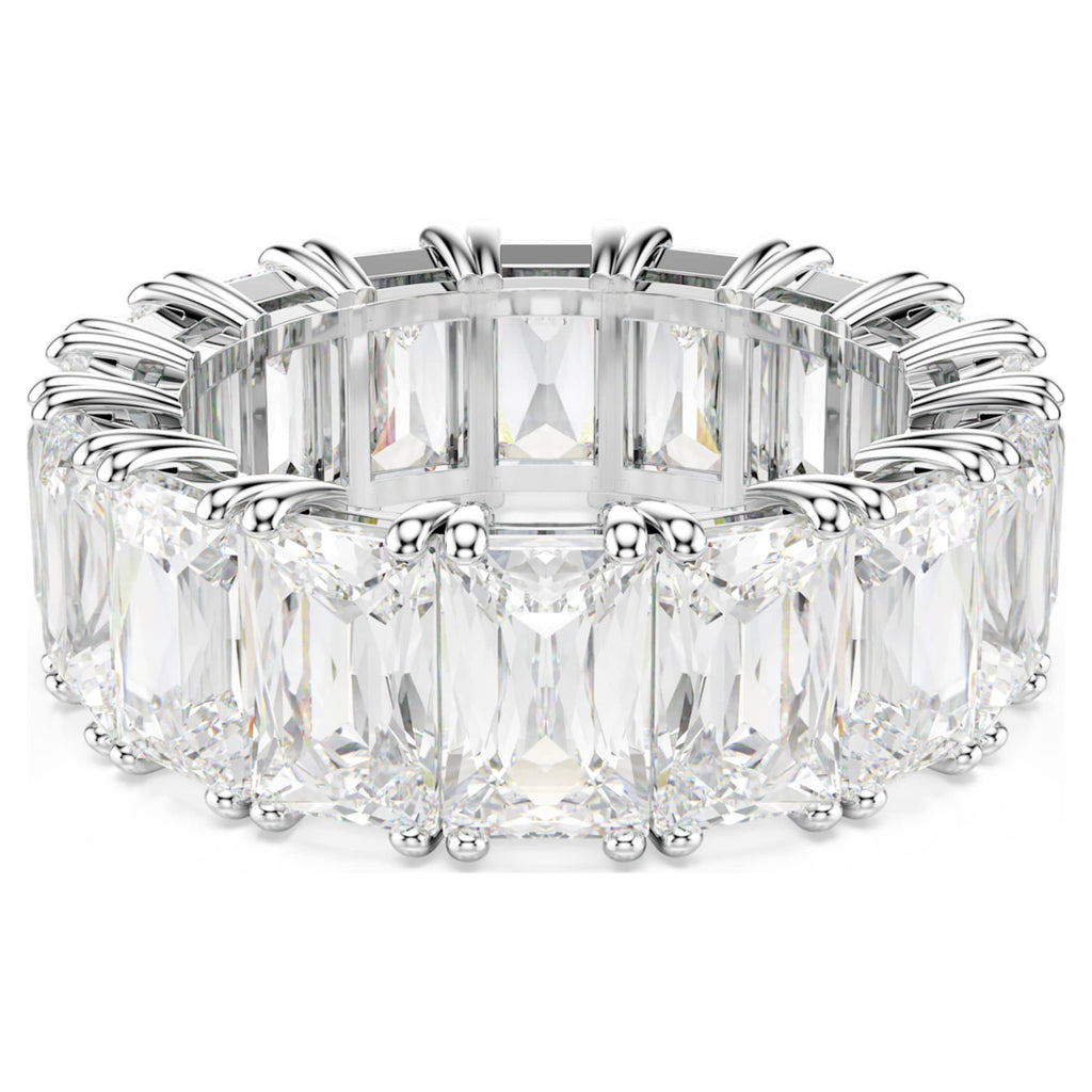 Swarovski Matrix Vittore ring with white baguette-cut accents and rhodium plating