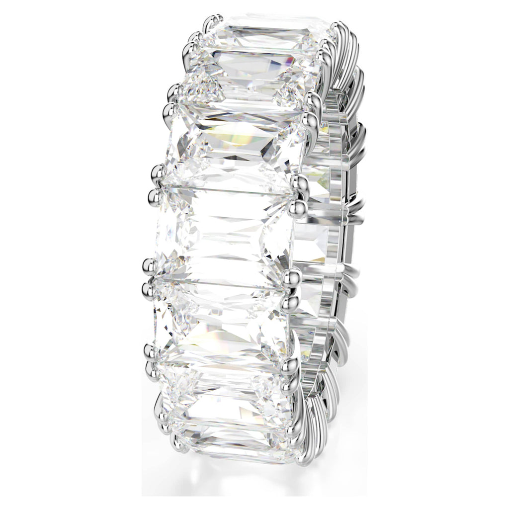 Swarovski Matrix Vittore ring with white baguette-cut accents and rhodium plating