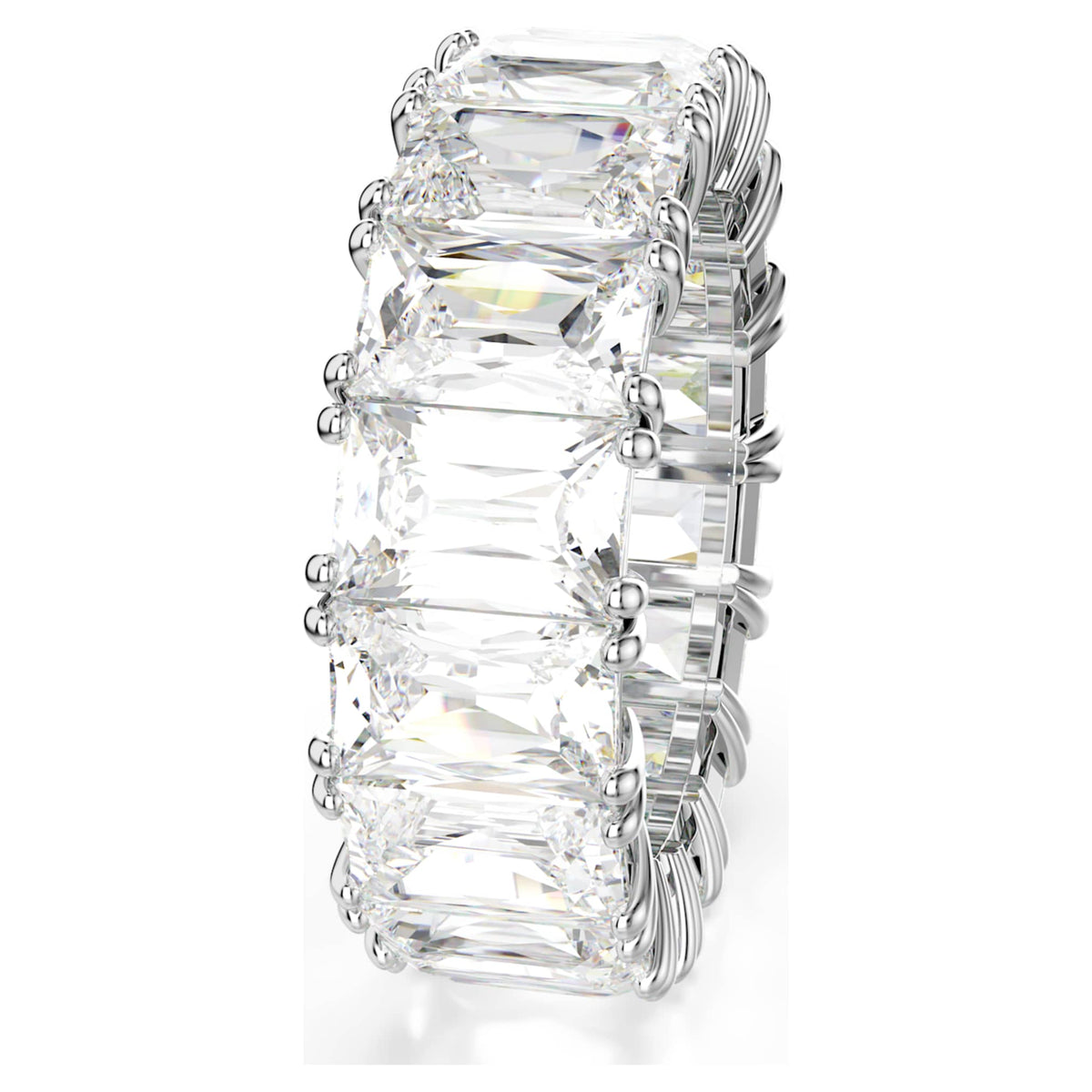 Swarovski Matrix Vittore ring with white baguette-cut accents and rhodium plating