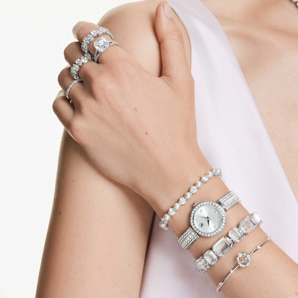 Swarovski Matrix Vittore ring with white marquise-cut accents and rhodium plating