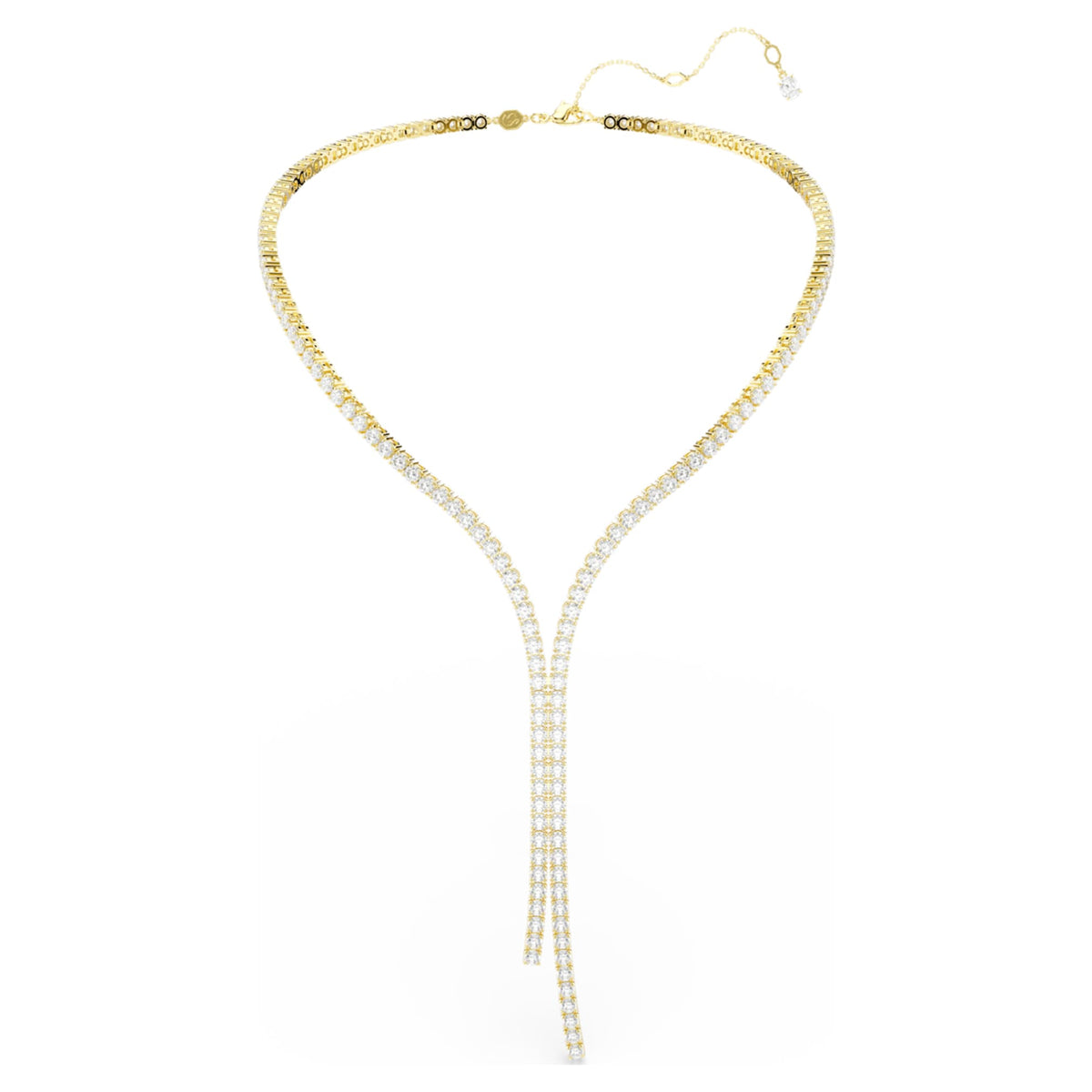 Swarovski Matrix Y necklace Round cut, White, 18K gold finish