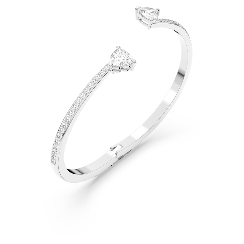 Swarovski Mesmera bangle featuring a heart motif with white accents and rhodium plating
