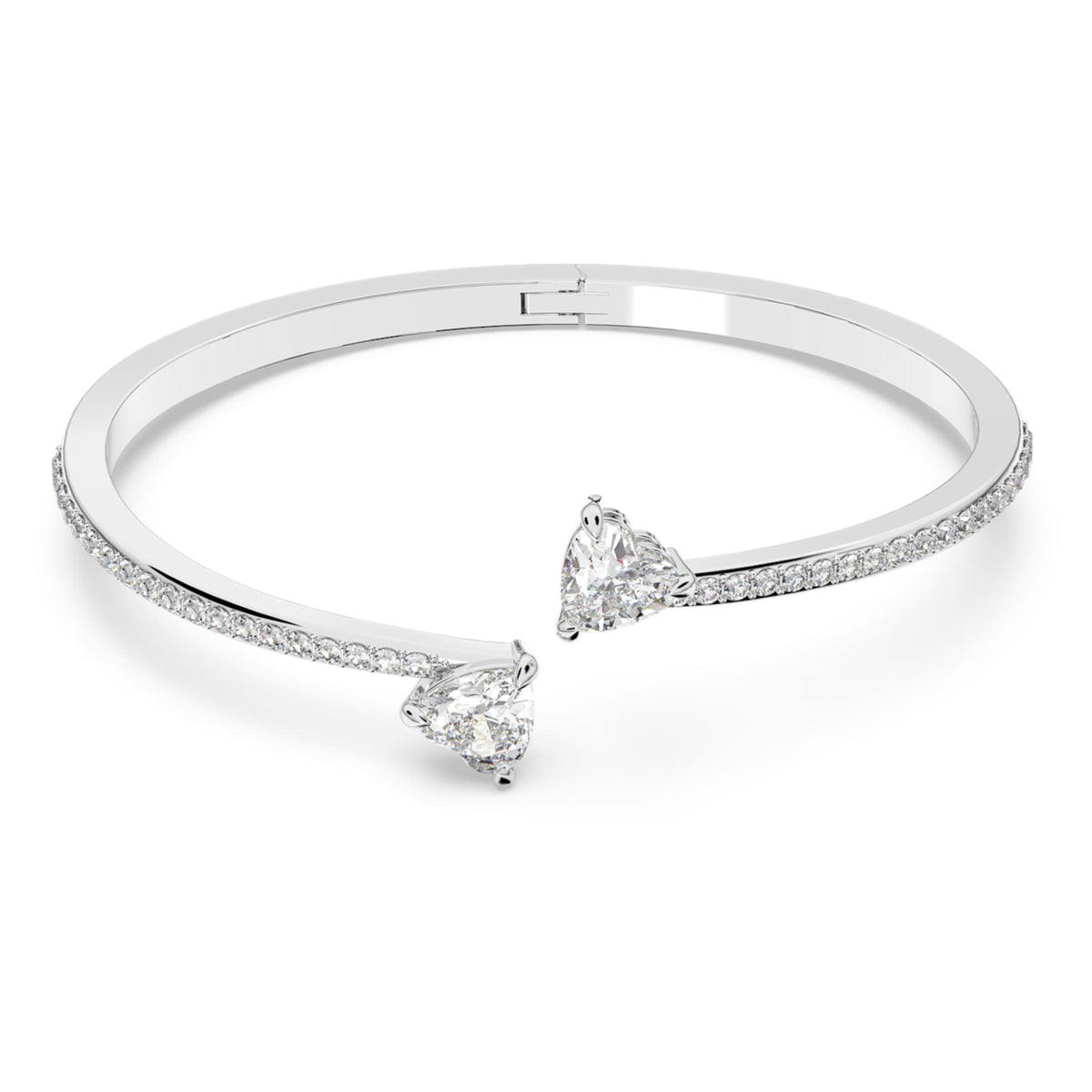 Swarovski Mesmera bangle featuring a heart motif with white accents and rhodium plating