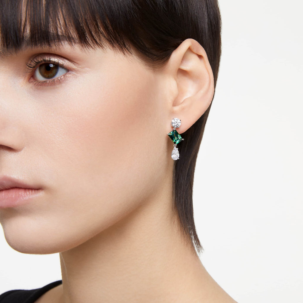 Swarovski Mesmera drop earrings Mixed cuts, Green, Rhodium plated