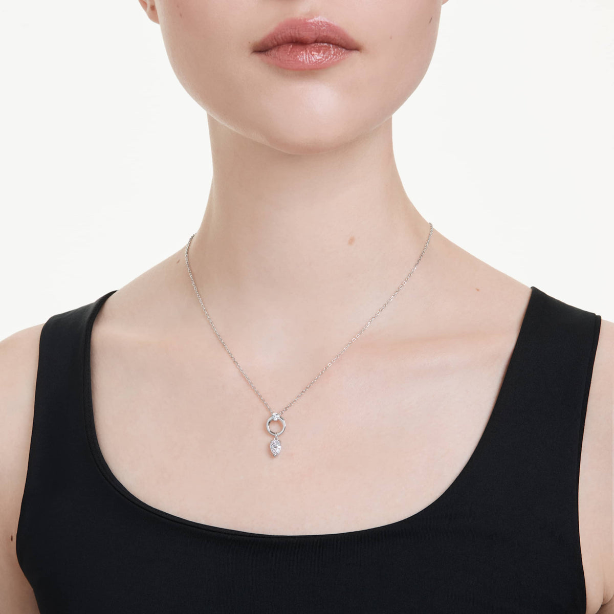 Swarovski Mesmera pendant Pear cut, White, Rhodium plated