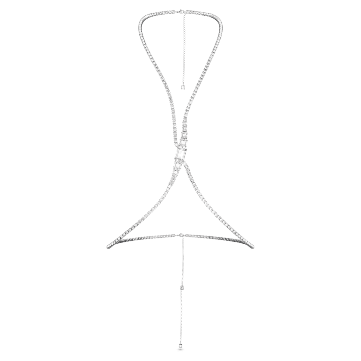 Swarovski Millenia body chain Square cut, White, Rhodium plated