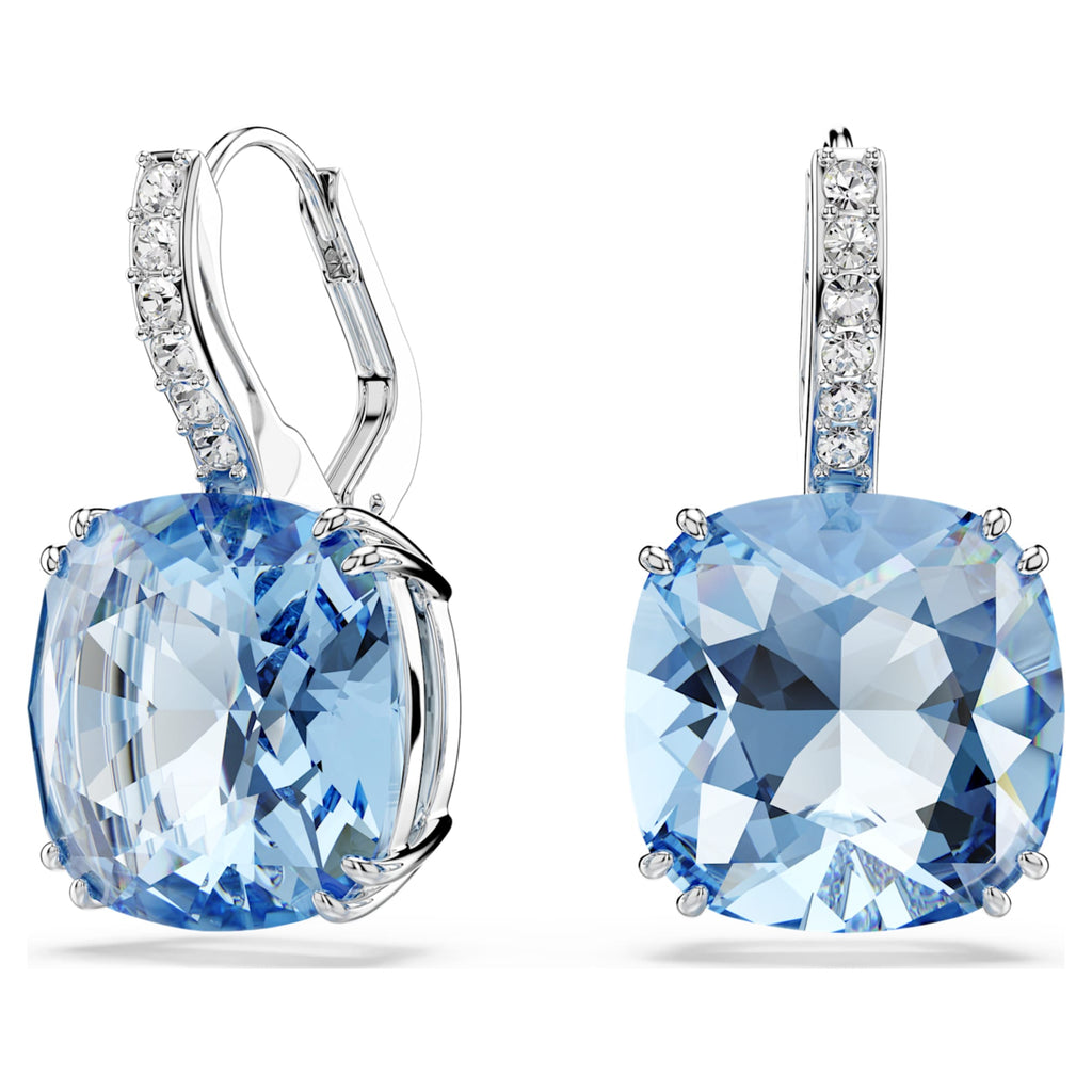 Swarovski Millenia drop earrings with blue cushion-cut accents and rhodium plating