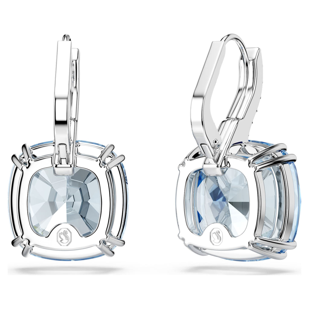 Swarovski Millenia drop earrings with blue cushion-cut accents and rhodium plating