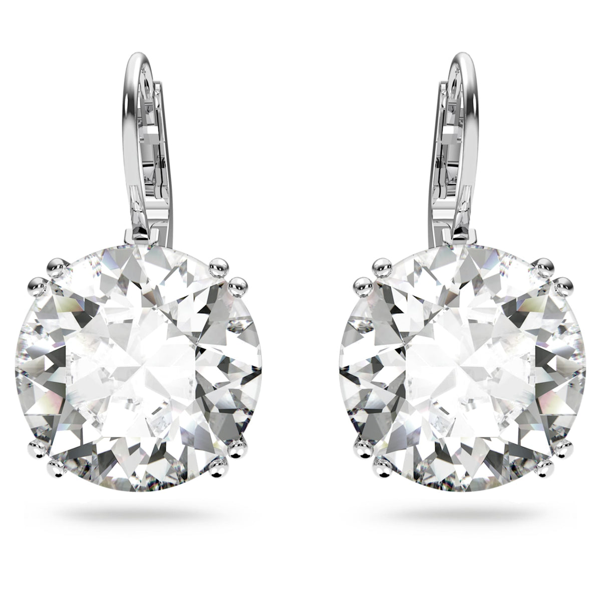 Swarovski Millenia drop earrings with white round-cut accents and rhodium plating