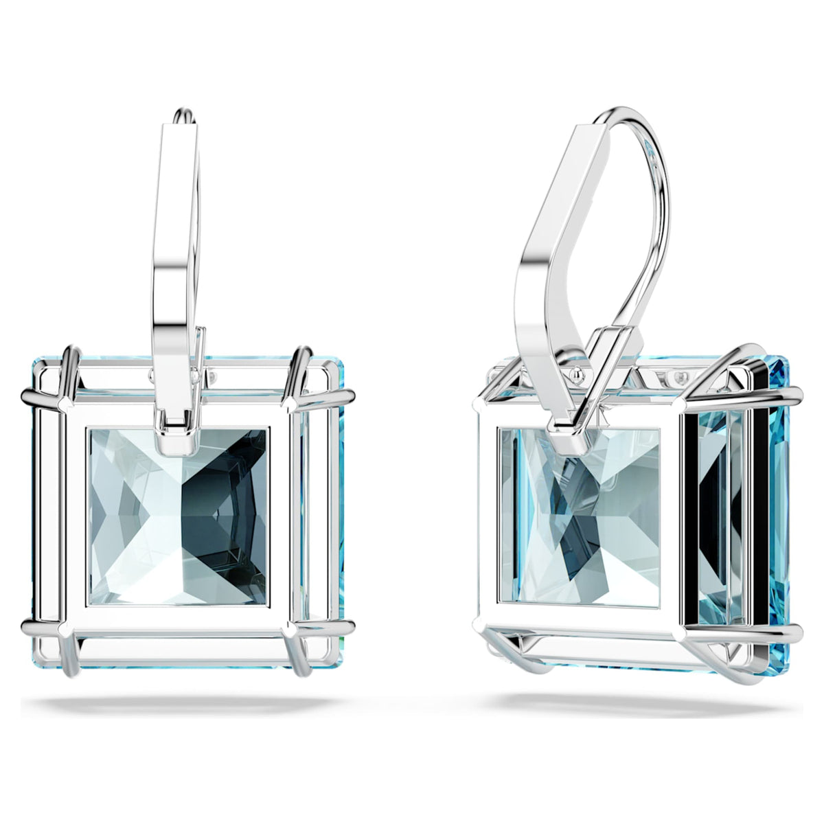 Swarovski Millenia drop earrings with blue square-cut accents and rhodium plating