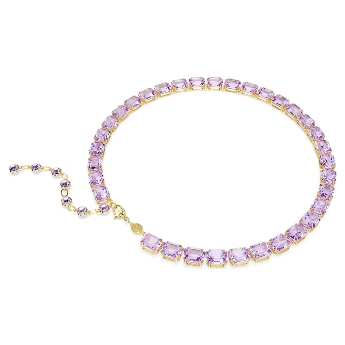 Swarovski Millenia necklace with purple octagon-cut accents and an 18K gold finish