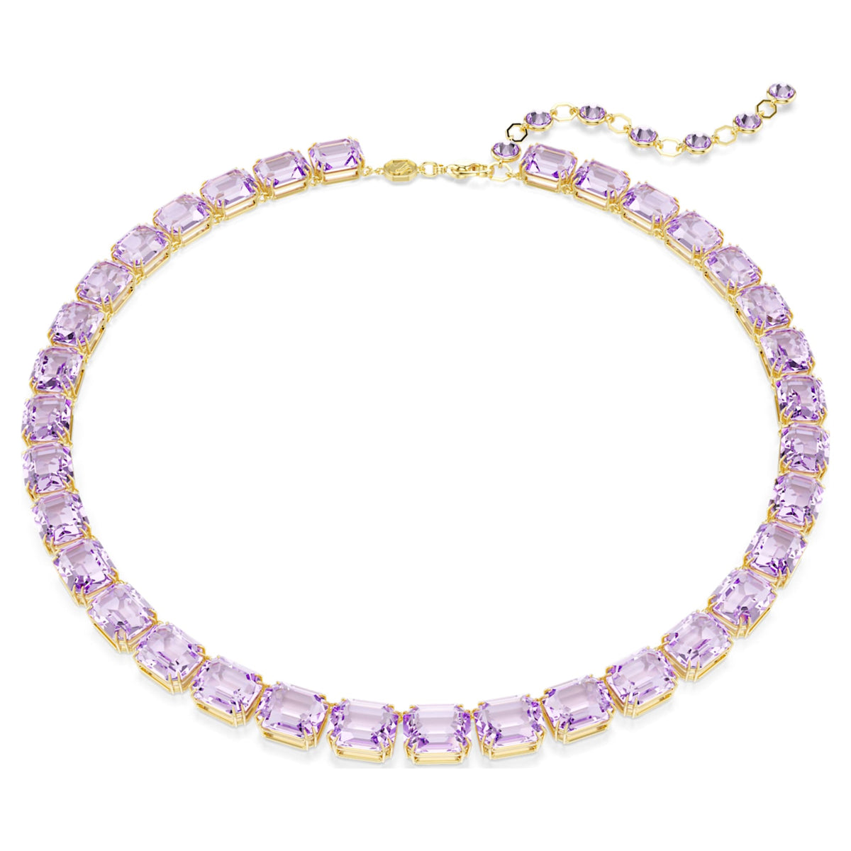 Swarovski Millenia necklace with purple octagon-cut accents and an 18K gold finish
