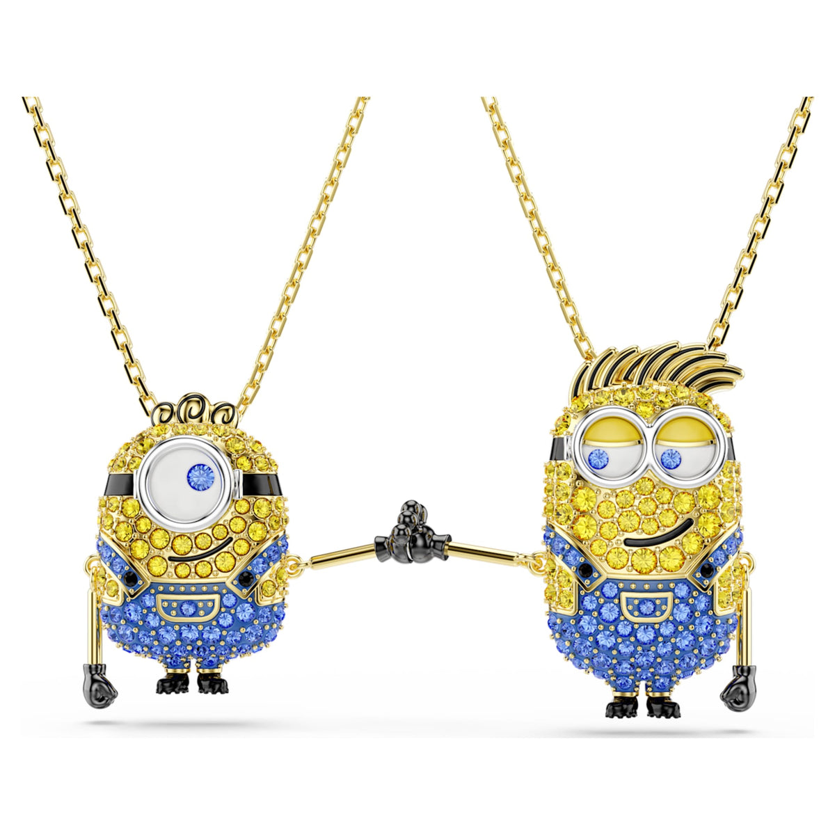 Swarovski Minions James and Henry set with multicolored pavé accents and an 18K gold finish