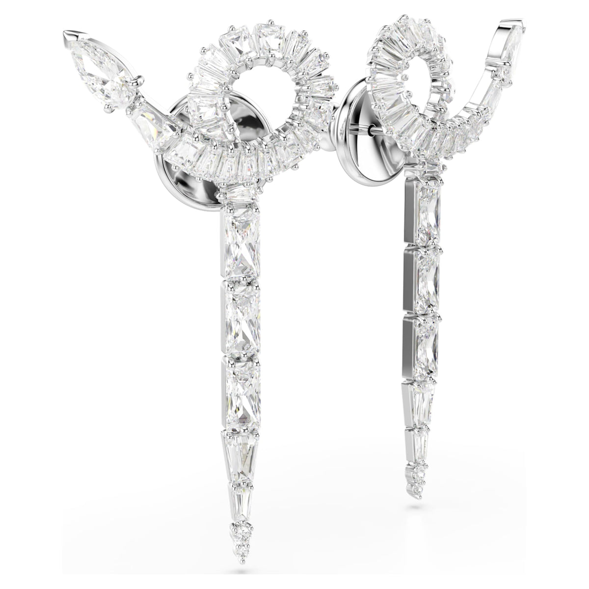 Swarovski Snake drop earrings Mixed cuts, Year of the Snake, White, Rhodium plated