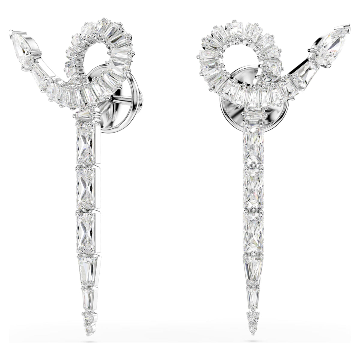 Swarovski Snake drop earrings Mixed cuts, Year of the Snake, White, Rhodium plated