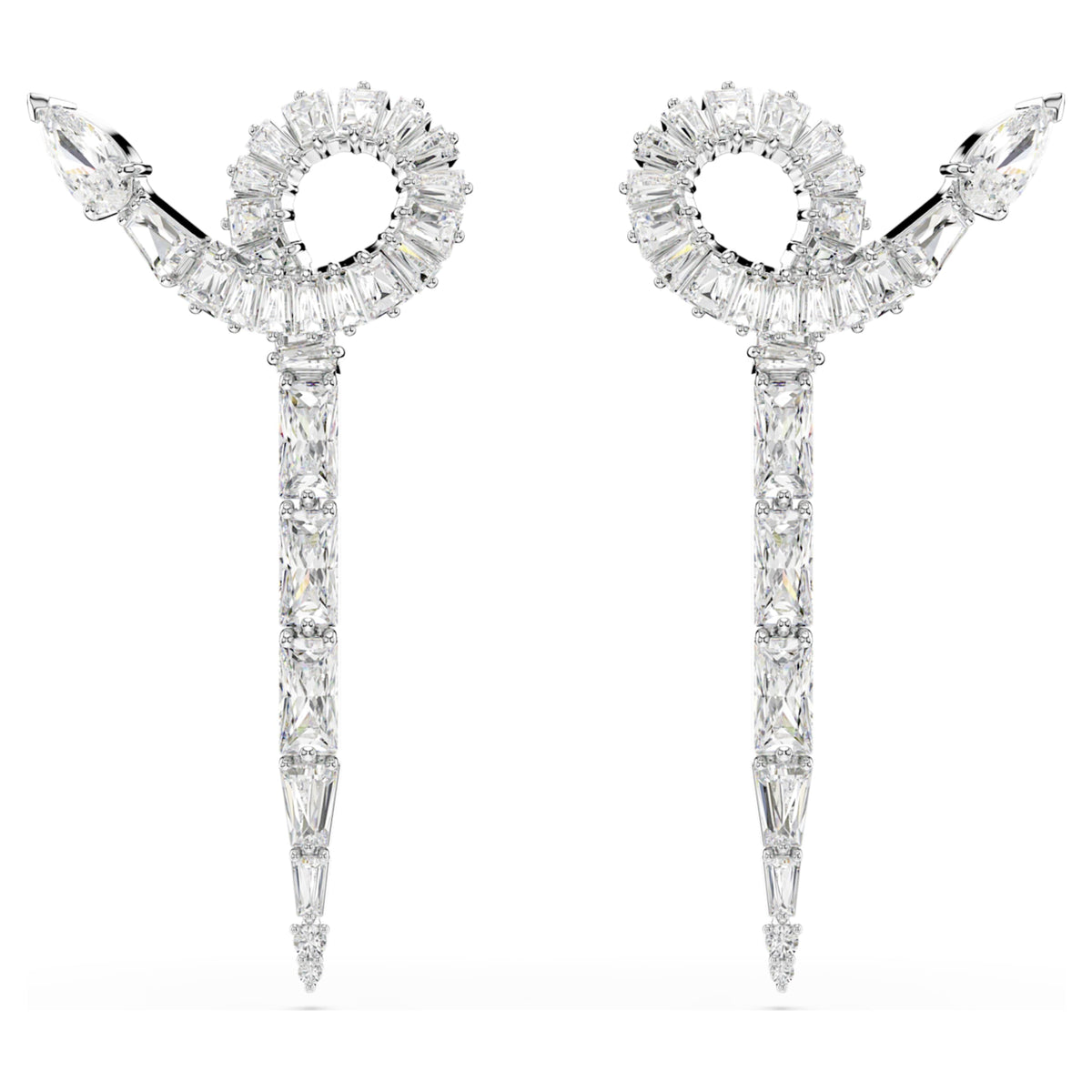Swarovski Snake drop earrings Mixed cuts, Year of the Snake, White, Rhodium plated