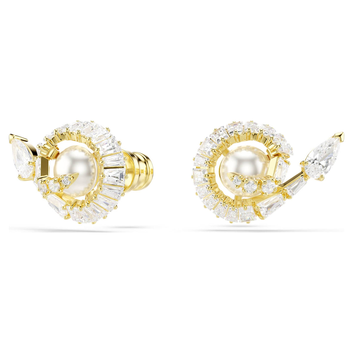 Swarovski Snake stud earrings Crystal pearl, Mixed cuts, Year of the Snake, White, 18K gold finish