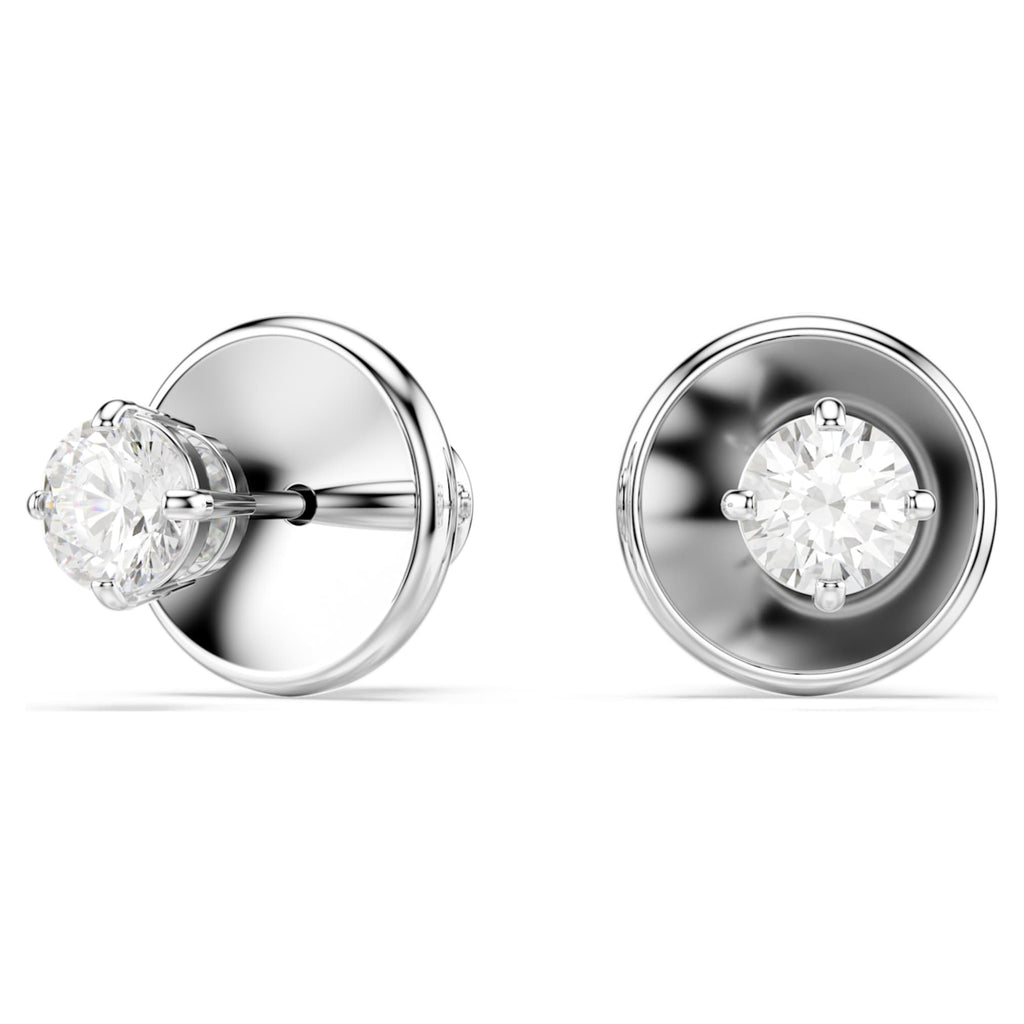 Swarovski Stilla Attract stud earrings Round cut, White, Rhodium plated
