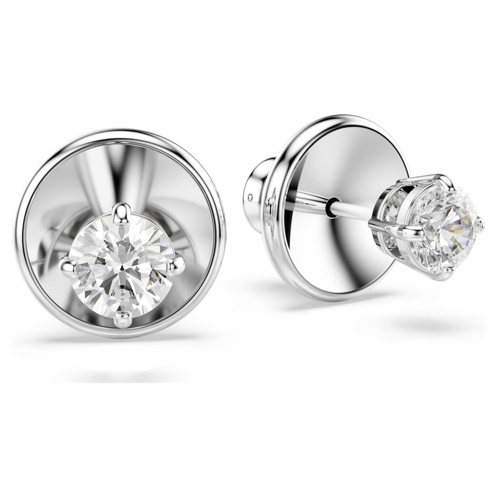 Swarovski Stilla Attract stud earrings Round cut, White, Rhodium plated