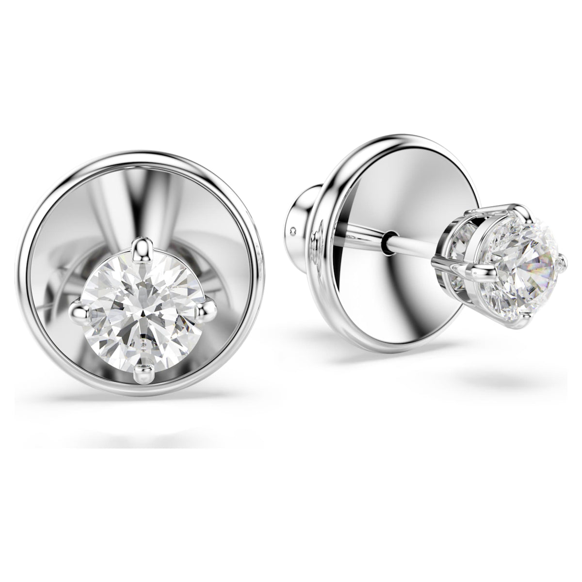 Swarovski Stilla Attract stud earrings Round cut, White, Rhodium plated