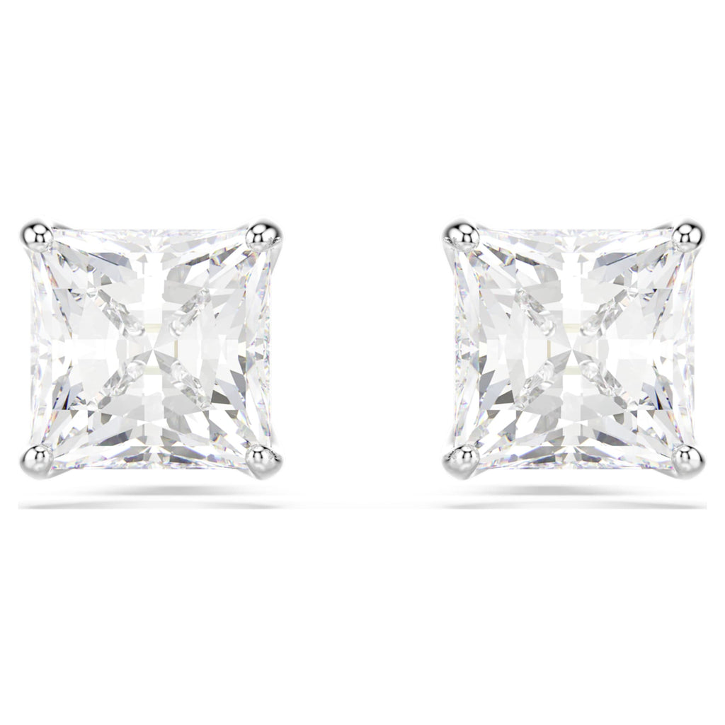 Swarovski Stilla Attract stud earrings with white square-cut accents and rhodium plating