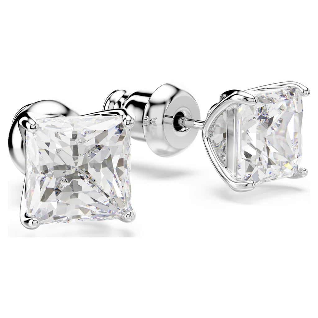 Swarovski Stilla Attract stud earrings with white square-cut accents and rhodium plating