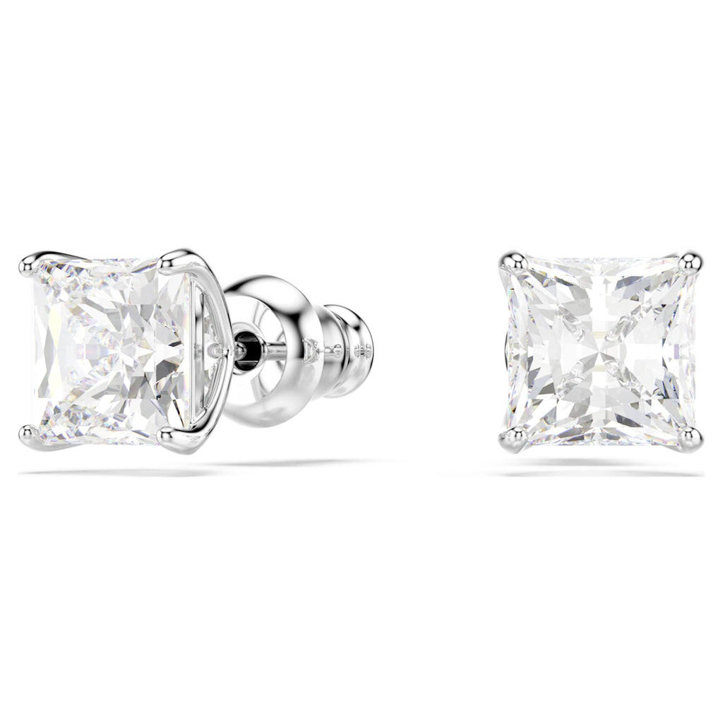Swarovski Stilla Attract stud earrings with white square-cut accents and rhodium plating