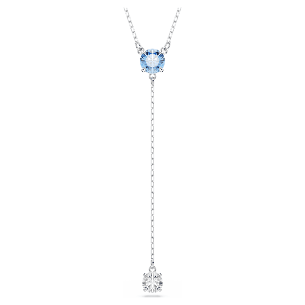 Swarovski Stilla Attract Y necklace with blue round-cut accents and rhodium plating
