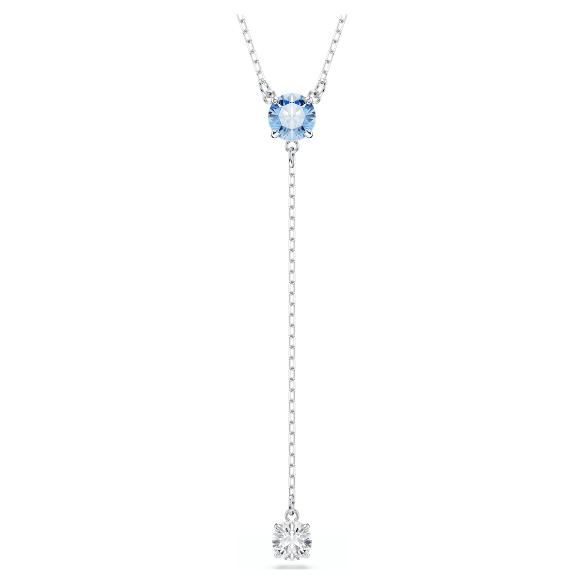 Swarovski Stilla Attract Y necklace with blue round-cut accents and rhodium plating