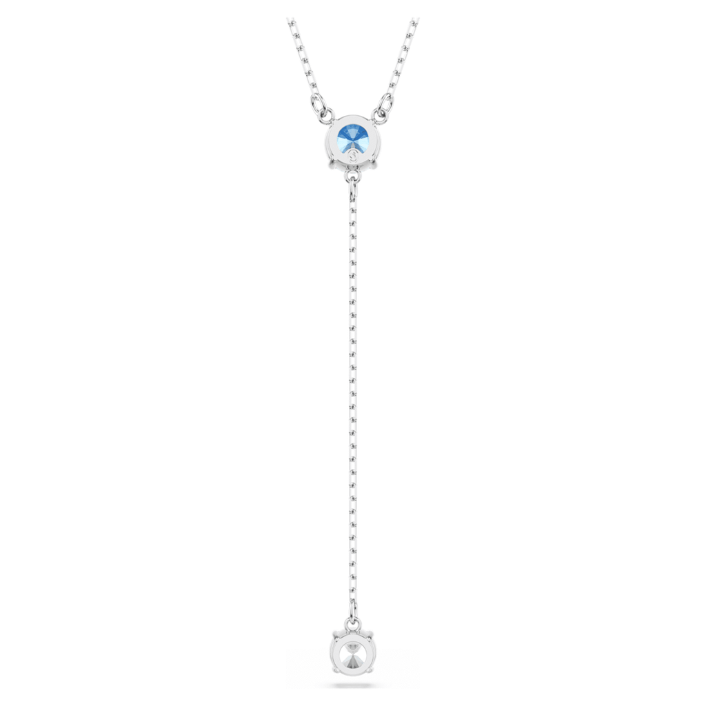 Swarovski Stilla Attract Y necklace with blue round-cut accents and rhodium plating