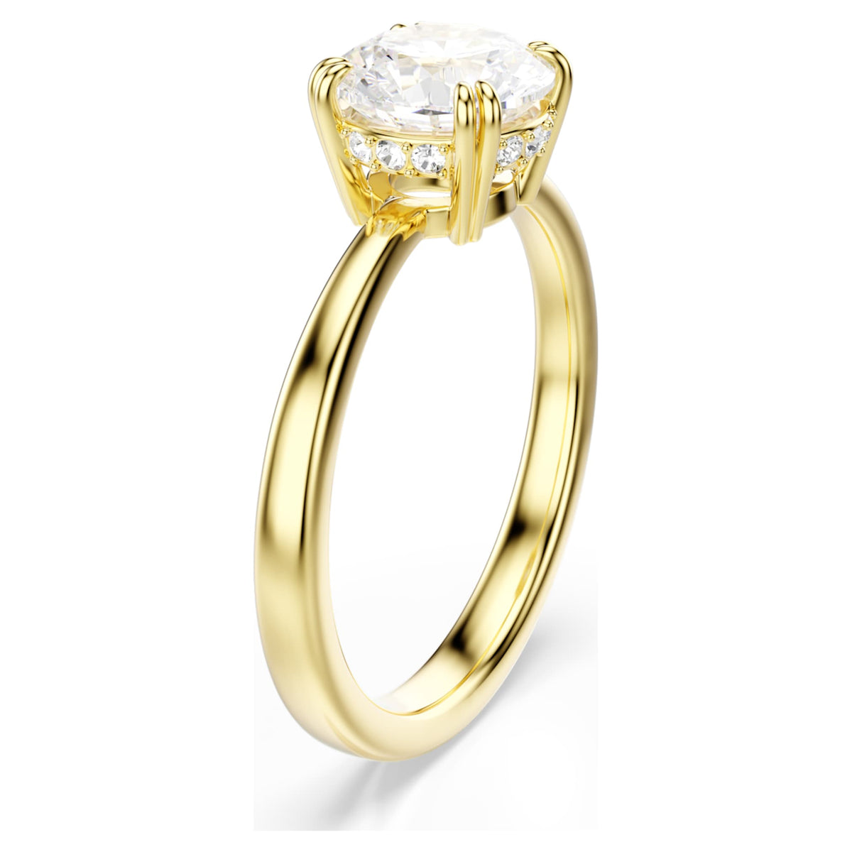 Swarovski Stilla cocktail ring with white round-cut accents and an 18K gold finish