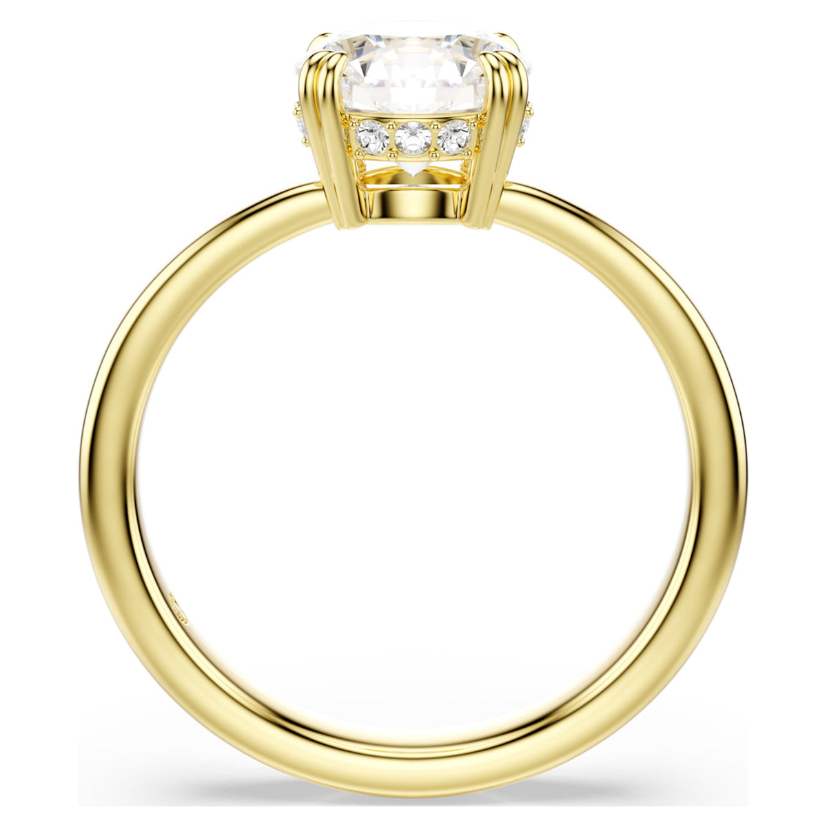Swarovski Stilla cocktail ring with white round-cut accents and an 18K gold finish