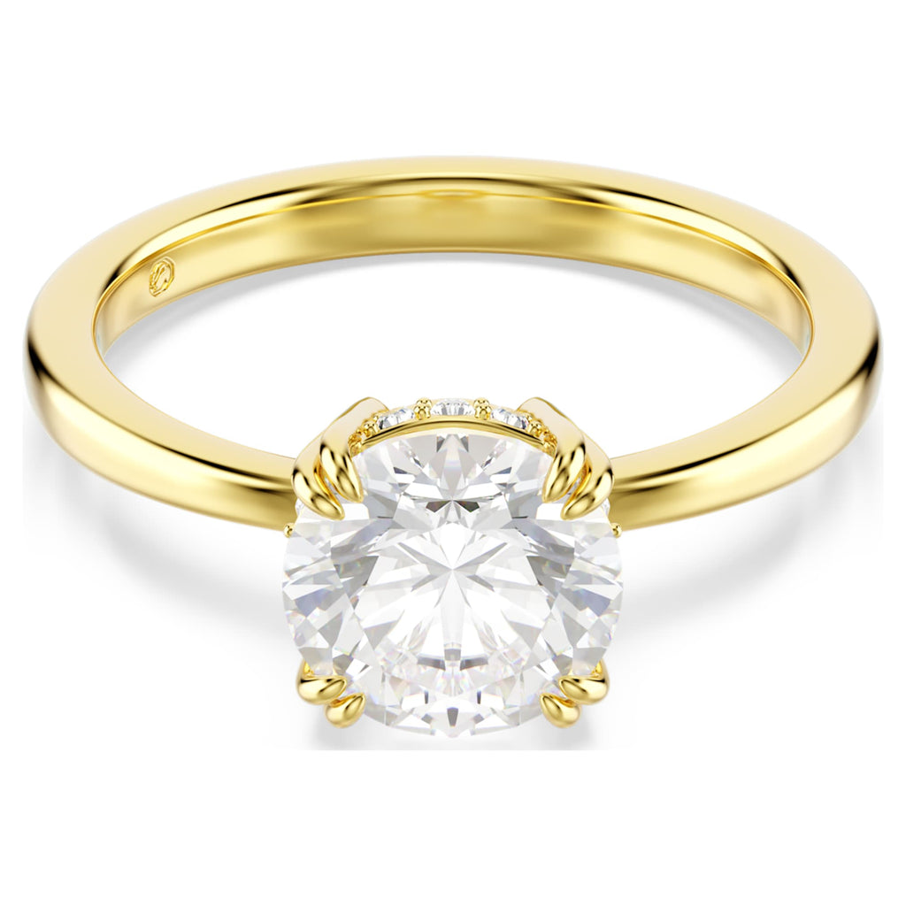 Swarovski Stilla cocktail ring with white round-cut accents and an 18K gold finish