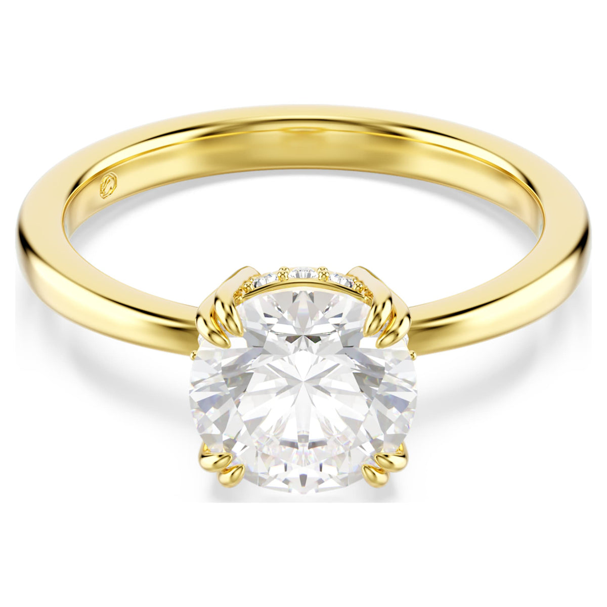 Swarovski Stilla cocktail ring with white round-cut accents and an 18K gold finish