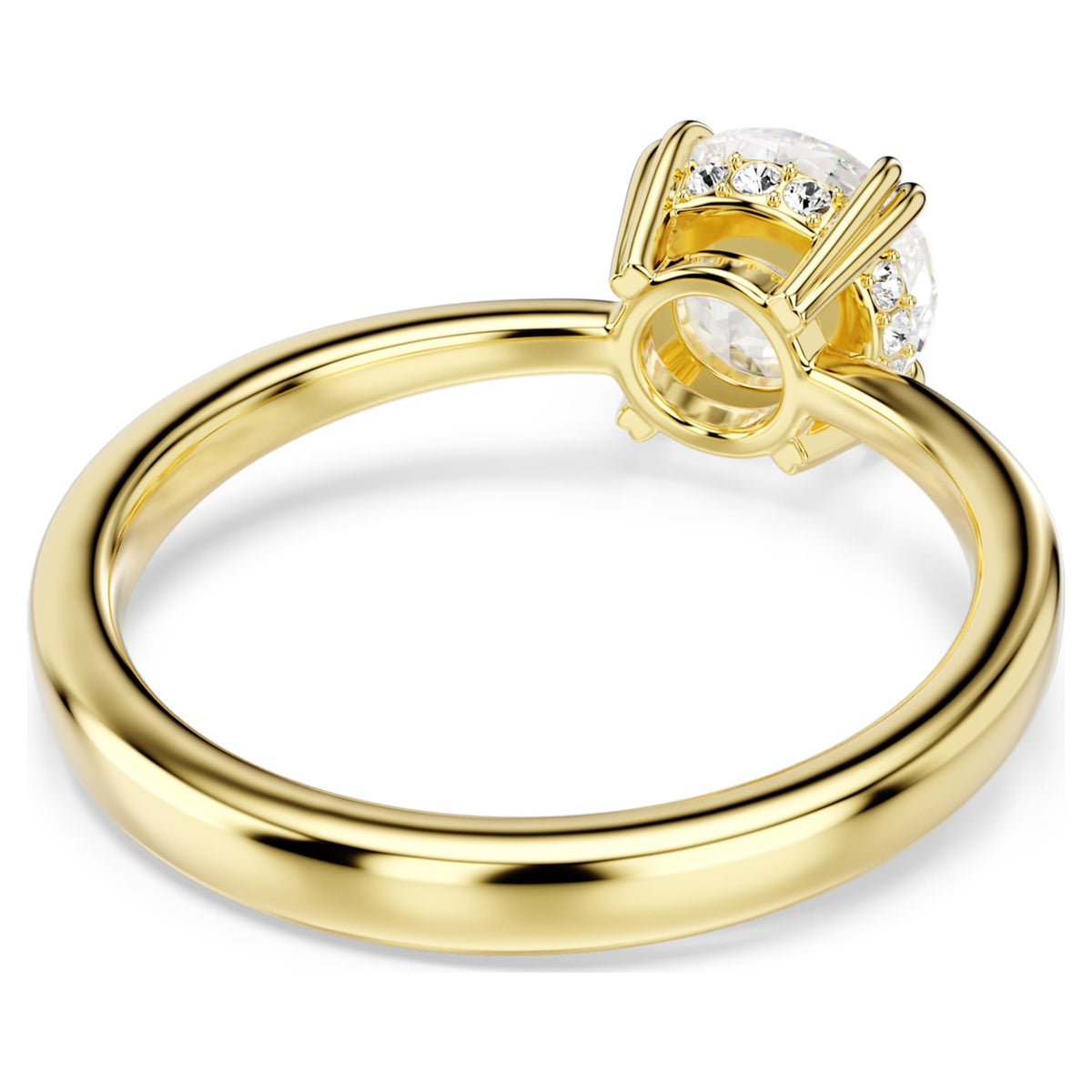 Swarovski Stilla cocktail ring with white round-cut accents and an 18K gold finish