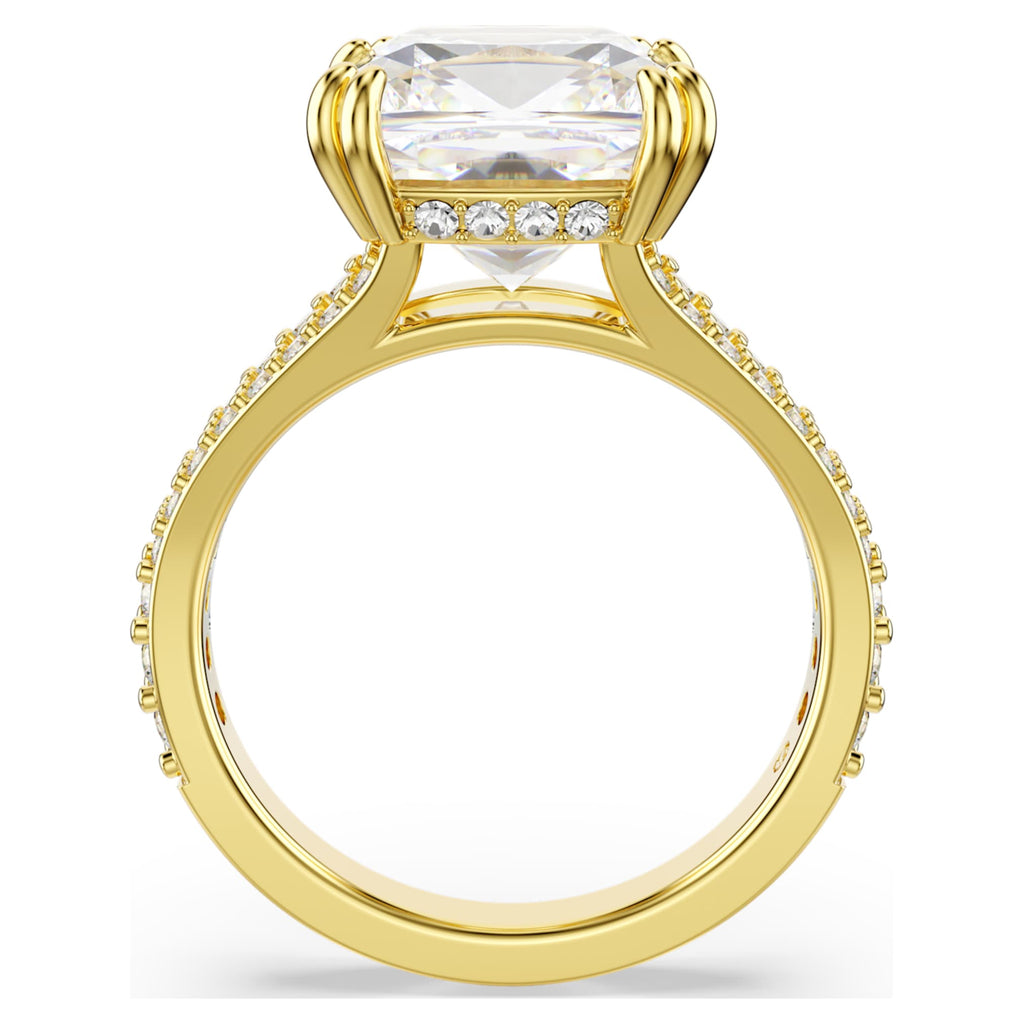 Swarovski Stilla cocktail ring with white square-cut accents and an 18K gold finish
