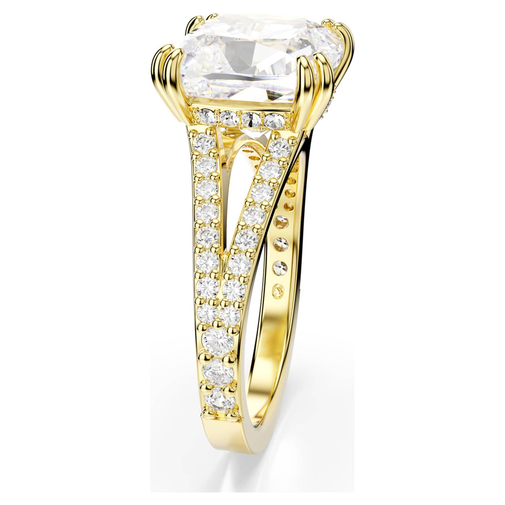 Swarovski Stilla cocktail ring with white square-cut accents and an 18K gold finish