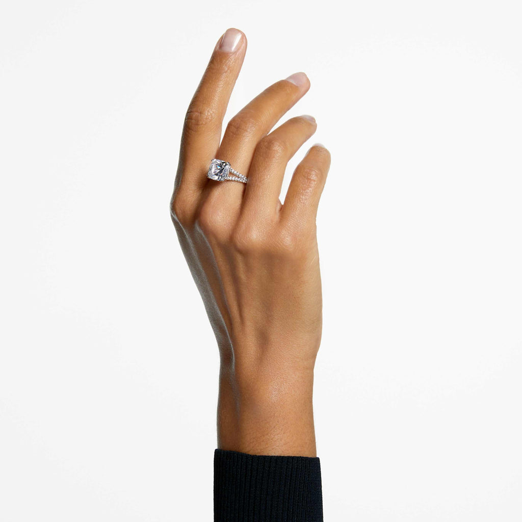 Swarovski Stilla cocktail ring with white square-cut accents and an 18K gold finish