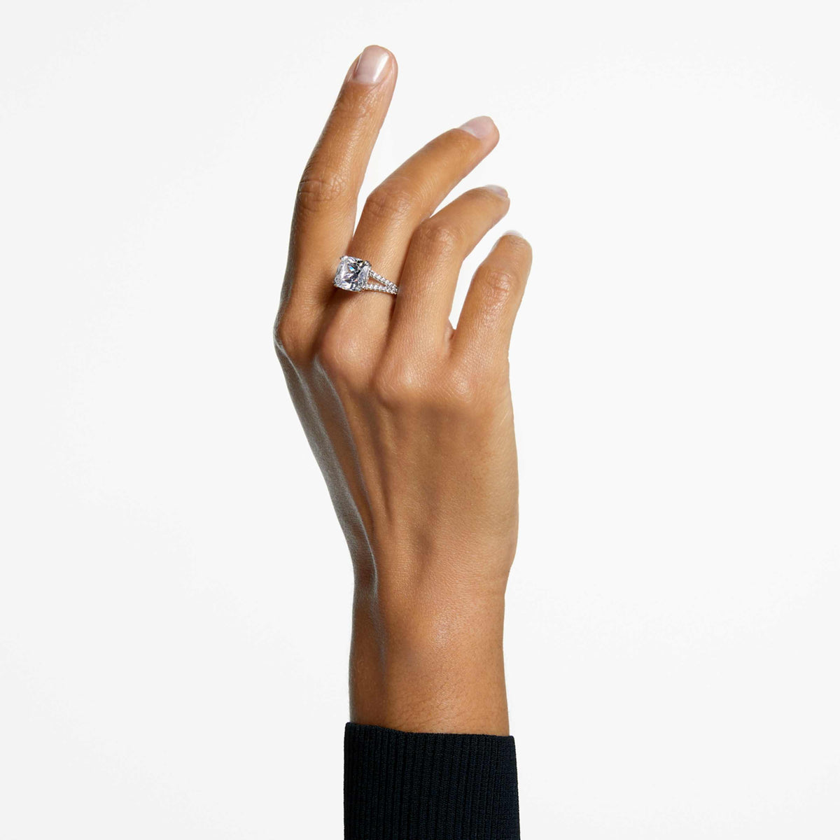 Swarovski Stilla cocktail ring with white square-cut accents and an 18K gold finish