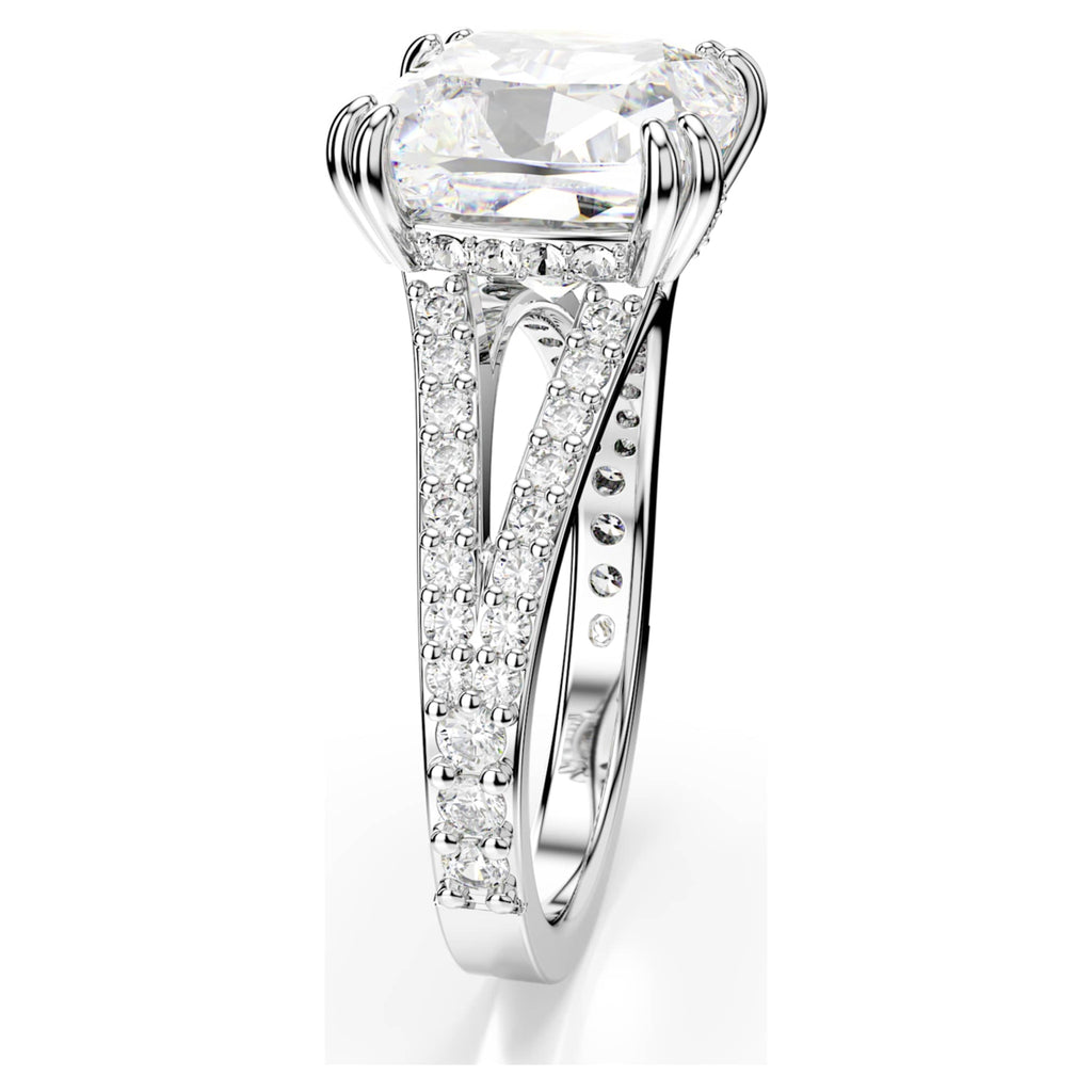 Swarovski Stilla cocktail ring with white square-cut accents and rhodium plating