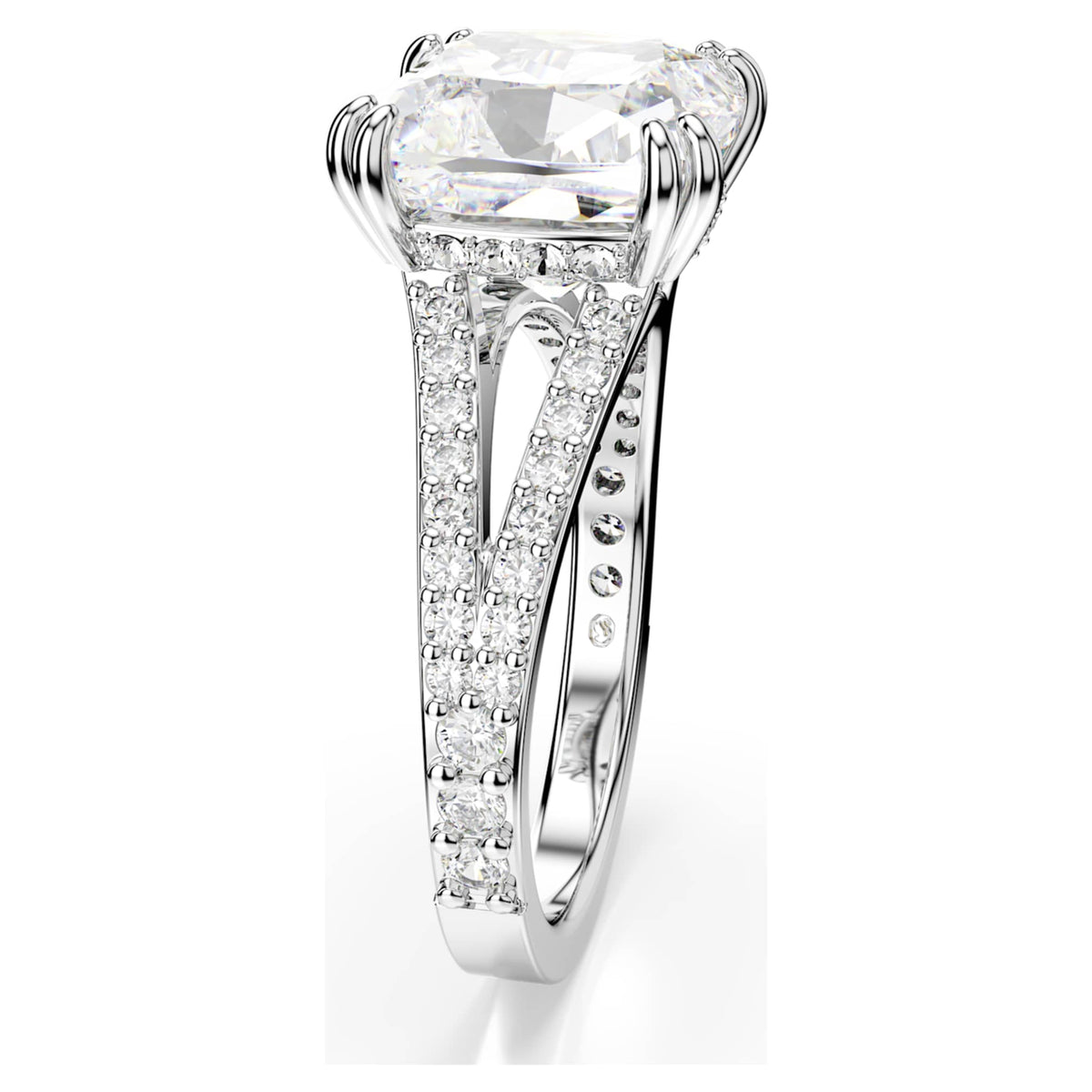 Swarovski Stilla cocktail ring with white square-cut accents and rhodium plating