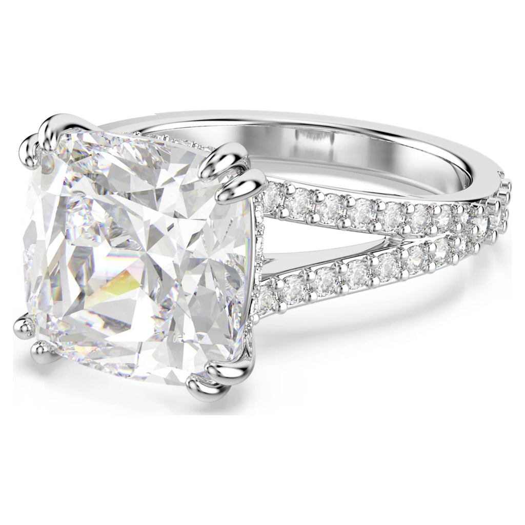Swarovski Stilla cocktail ring with white square-cut accents and rhodium plating