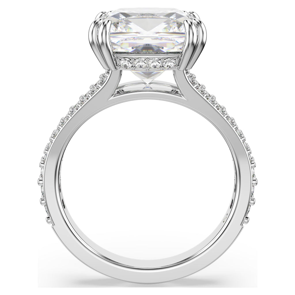 Swarovski Stilla cocktail ring with white square-cut accents and rhodium plating