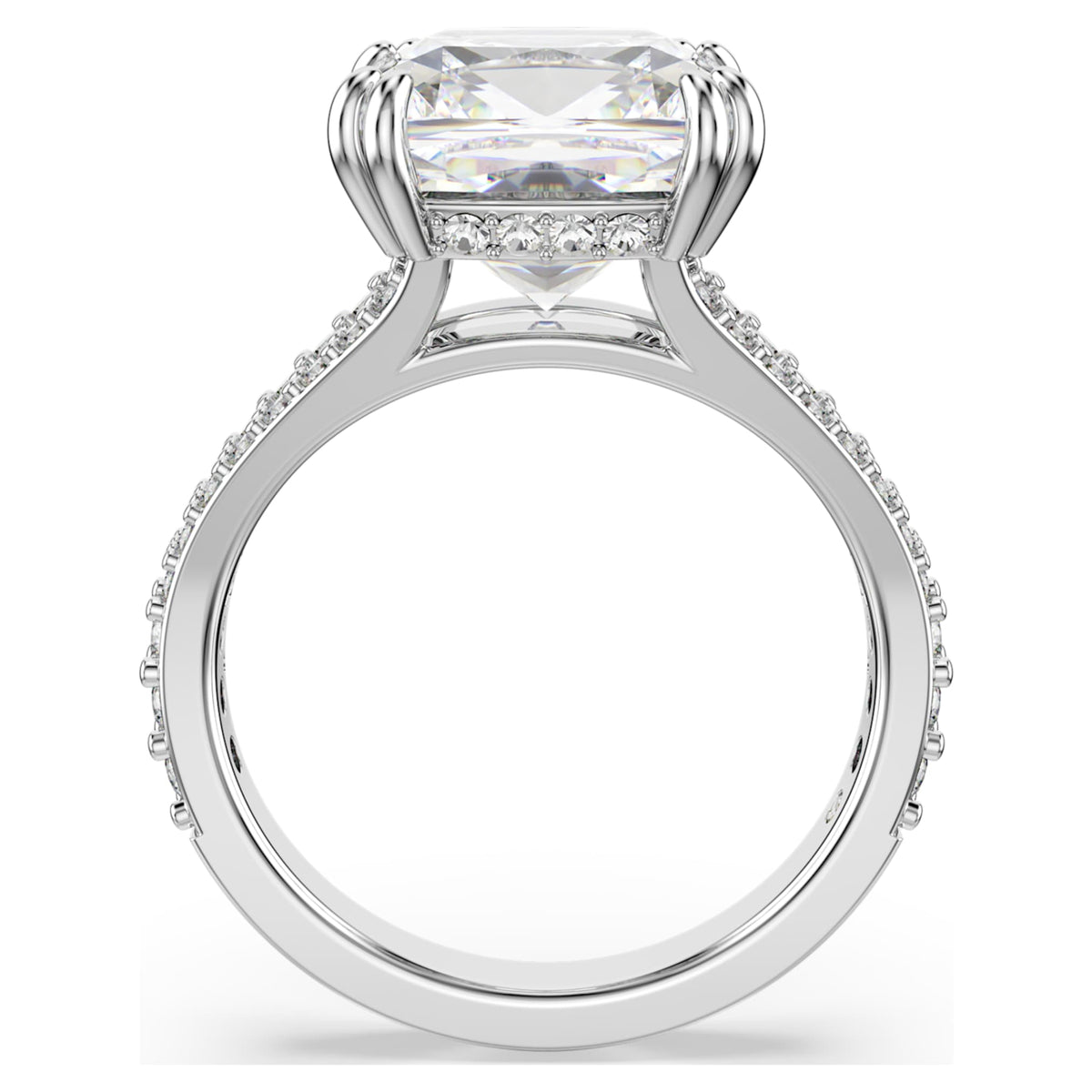 Swarovski Stilla cocktail ring with white square-cut accents and rhodium plating