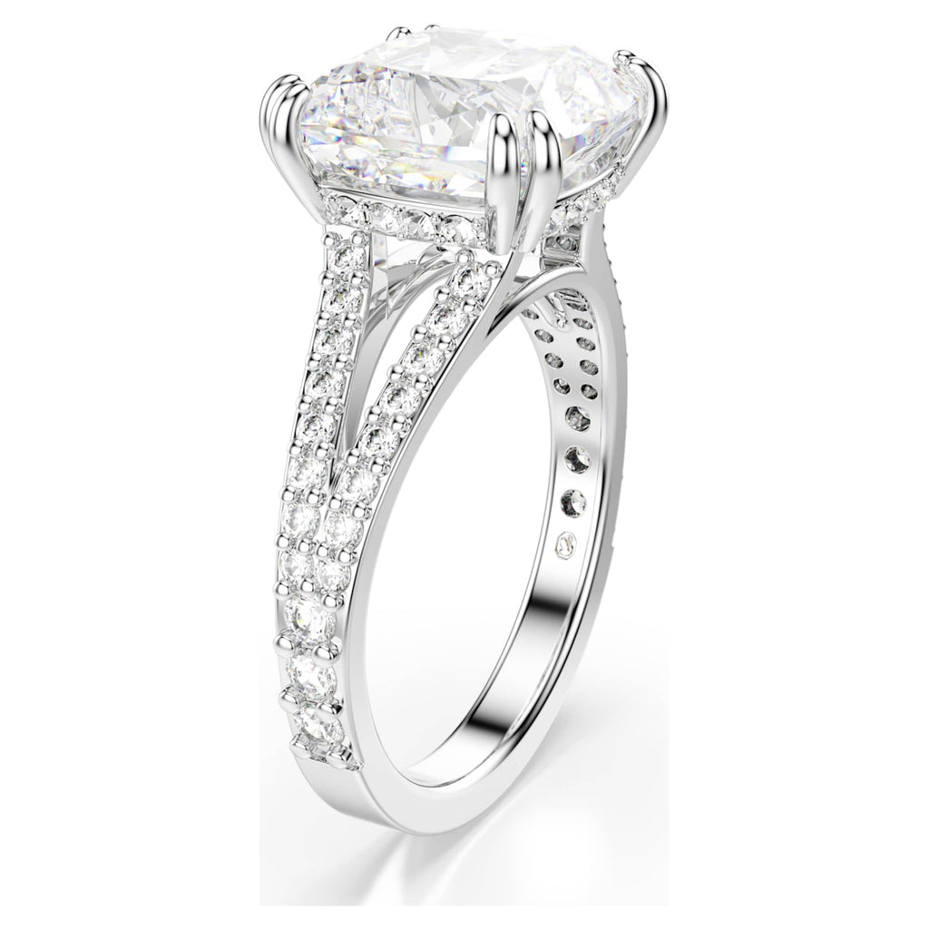 Swarovski Stilla cocktail ring with white square-cut accents and rhodium plating